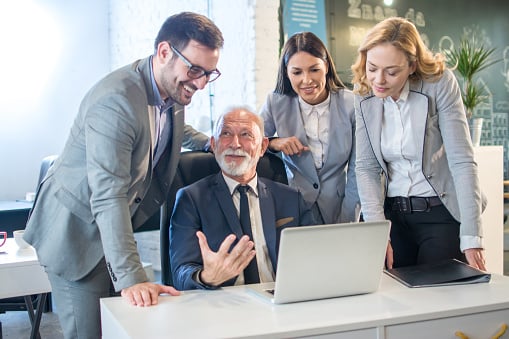 Business support team collaborating with a client Business support team collaborating with a client
